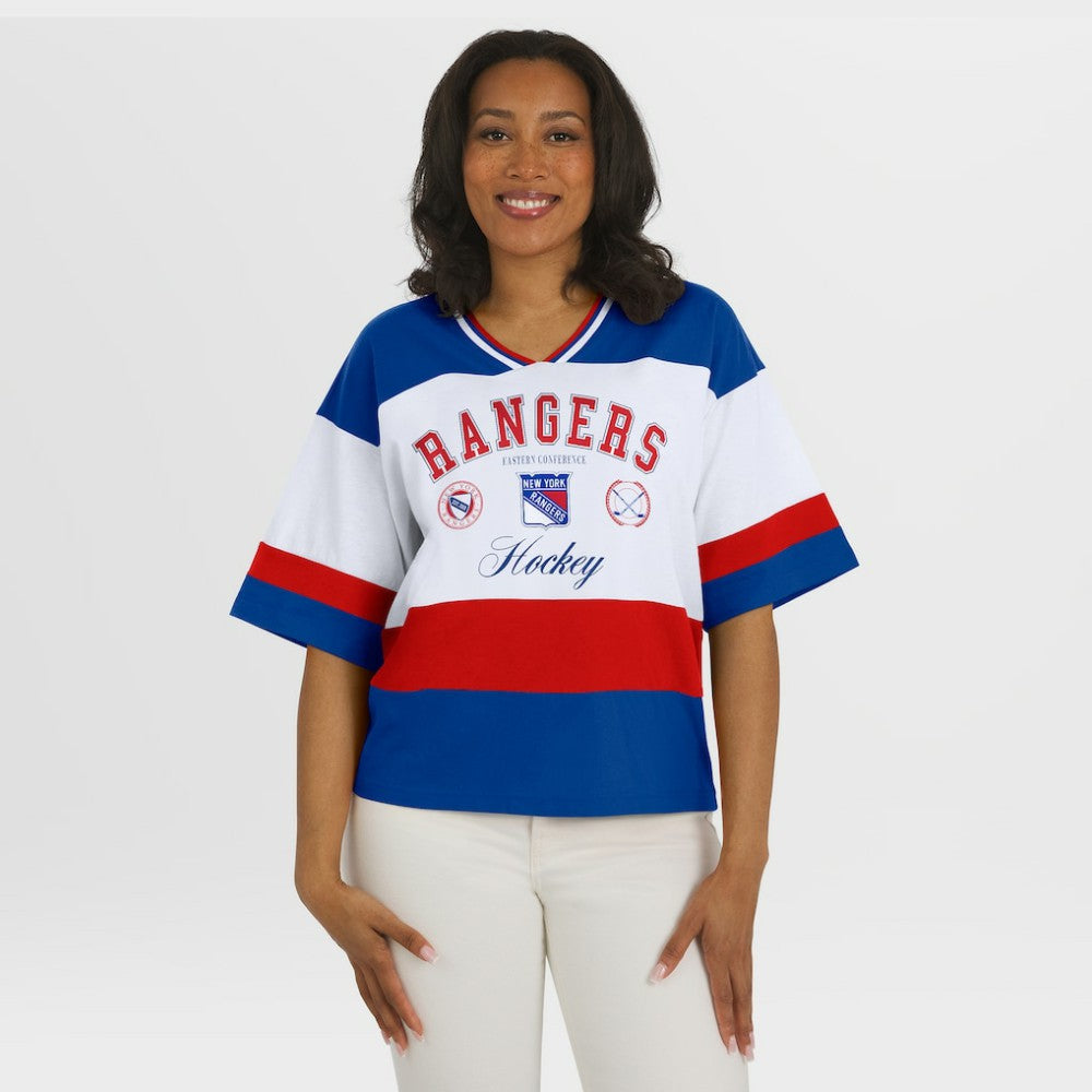 New York Rangers WEAR by Erin Andrews Women's Jersey Style Tee - Blue/White - NHL 202830838