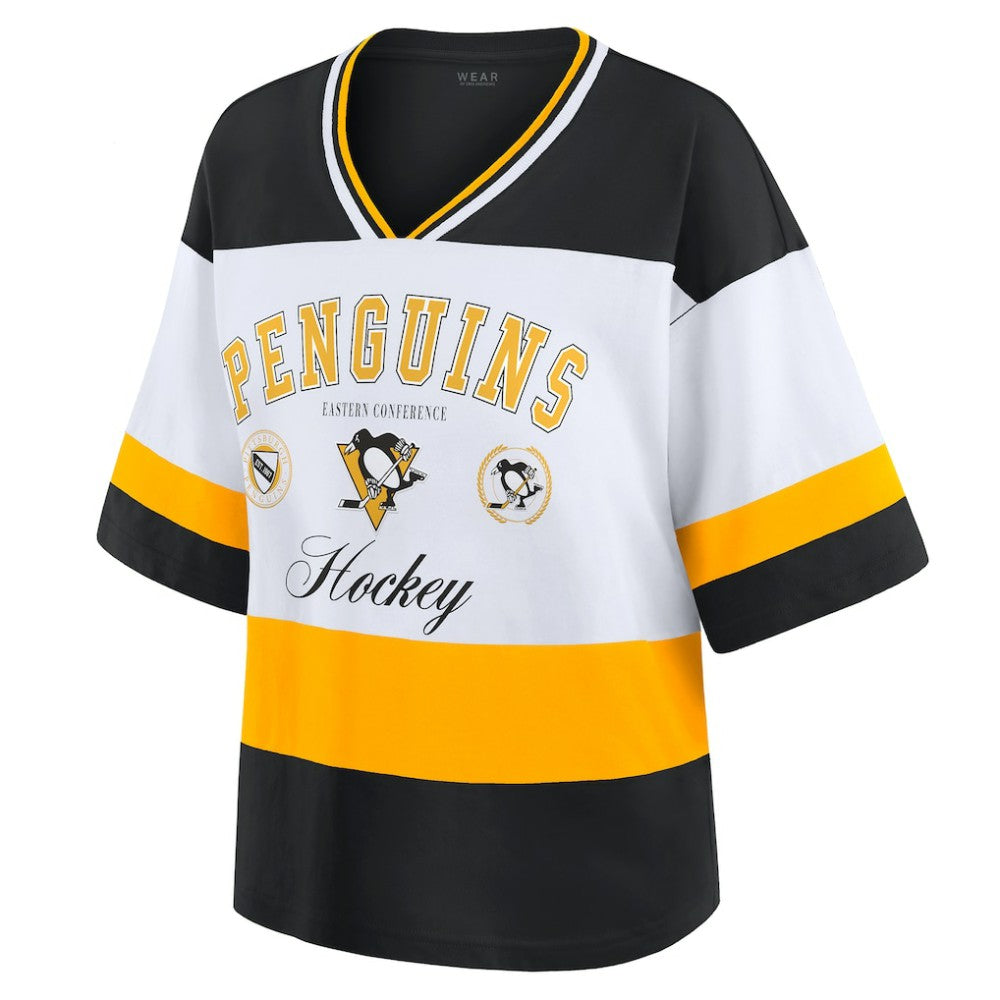 Pittsburgh Penguins WEAR by Erin Andrews Women's Jersey Style Tee - Black/White - NHL 202830839