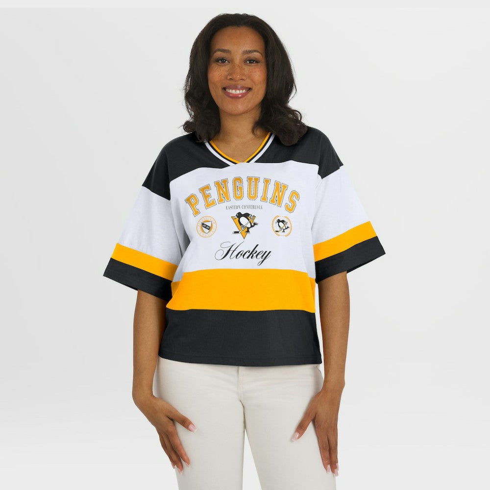 Pittsburgh Penguins WEAR by Erin Andrews Women's Jersey Style Tee - Black/White - NHL 202830839