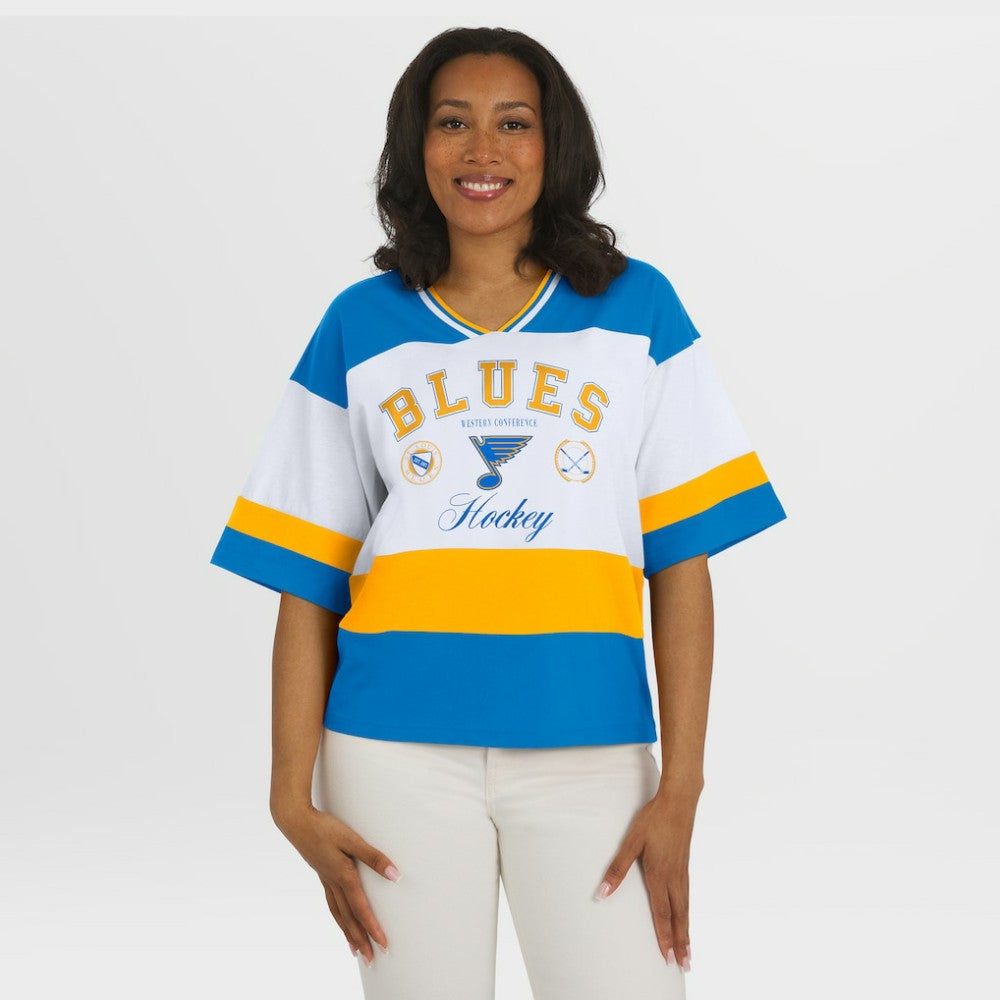 St. Louis Blues WEAR by Erin Andrews Women's Jersey Style Tee - Blue/White - NHL 202830840