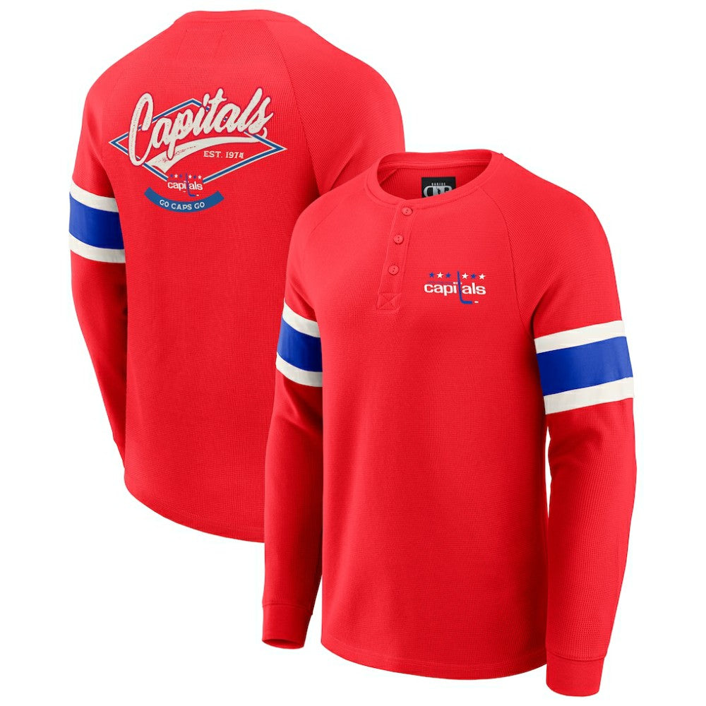 Washington Capitals Darius Rucker Collection by Fanatics Waffle-Knit Raglan Long Sleeve Henley T-Shirt - Red - NHL 202831281