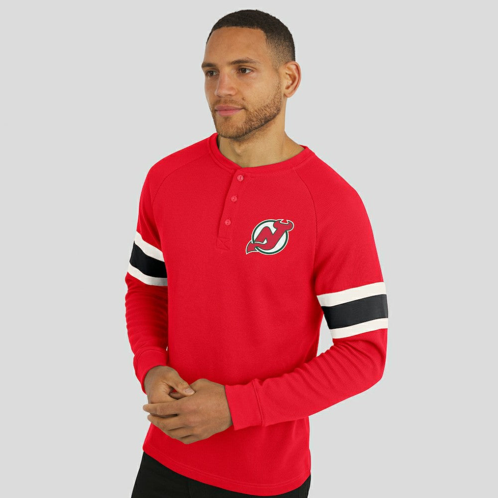 New Jersey Devils Darius Rucker Collection by Fanatics Waffle-Knit Raglan Long Sleeve Henley T-Shirt - Red - NHL 202831282