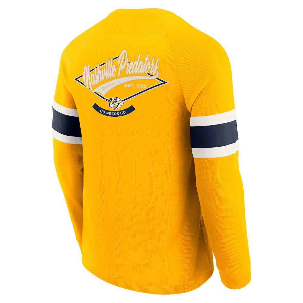 Nashville Predators Darius Rucker Collection by Fanatics Waffle-Knit Raglan Long Sleeve Henley T-Shirt - Gold - NHL 202831283