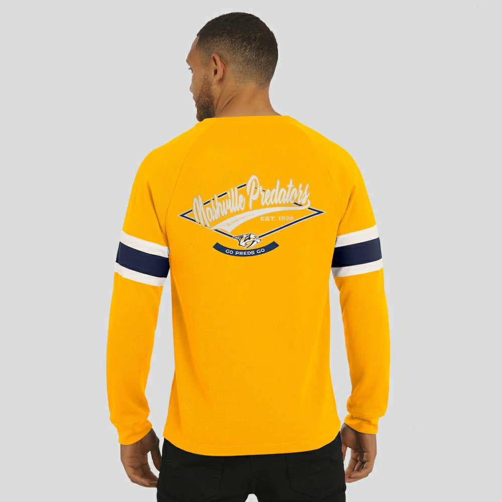 Nashville Predators Darius Rucker Collection by Fanatics Waffle-Knit Raglan Long Sleeve Henley T-Shirt - Gold - NHL 202831283