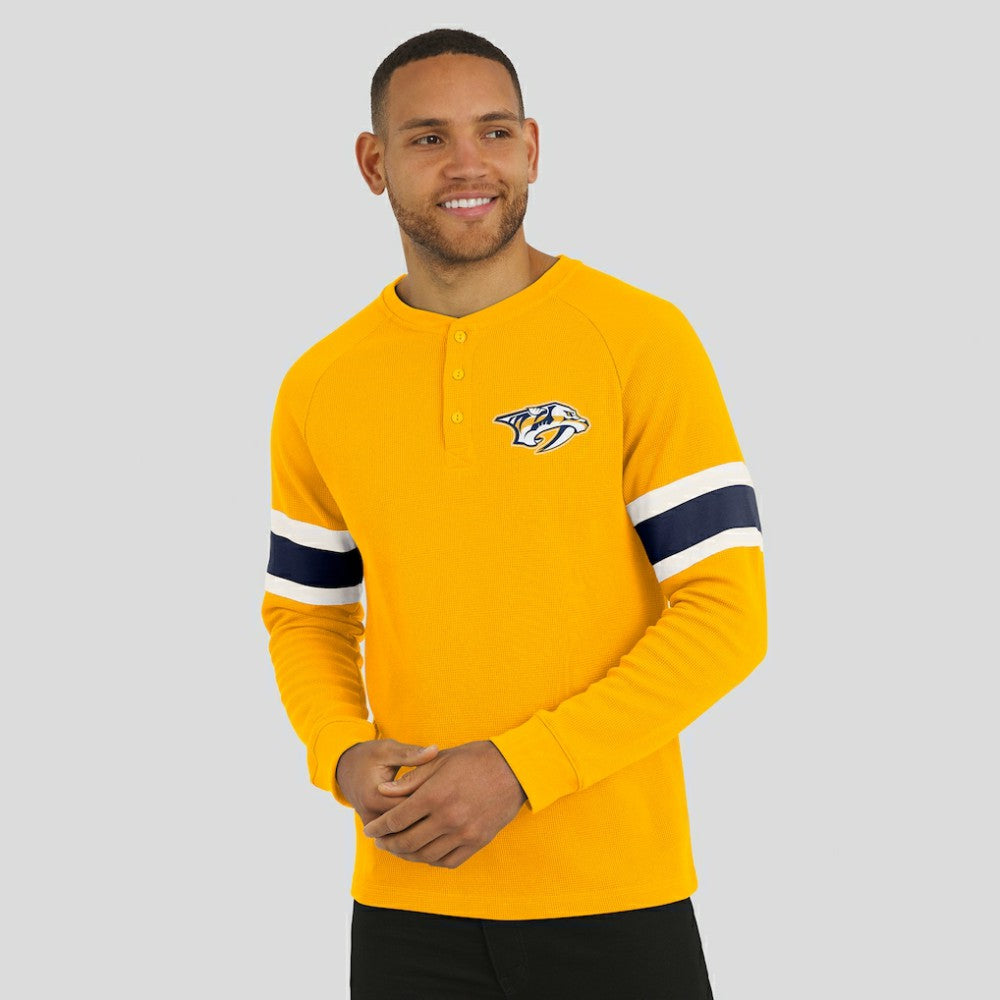 Nashville Predators Darius Rucker Collection by Fanatics Waffle-Knit Raglan Long Sleeve Henley T-Shirt - Gold - NHL 202831283
