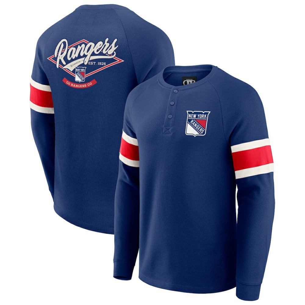 New York Rangers Darius Rucker Collection by Fanatics Waffle-Knit Raglan Long Sleeve Henley T-Shirt - Navy - NHL 202831284