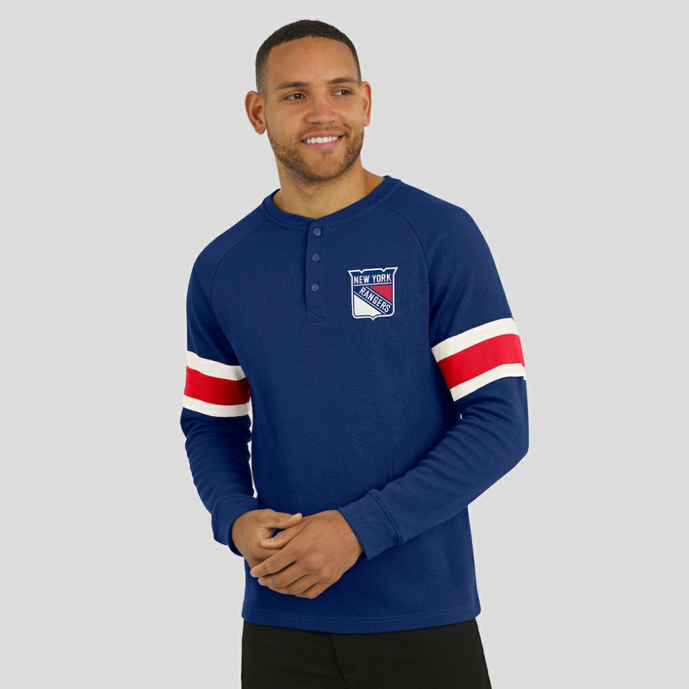 New York Rangers Darius Rucker Collection by Fanatics Waffle-Knit Raglan Long Sleeve Henley T-Shirt - Navy - NHL 202831284