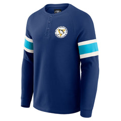Pittsburgh Penguins Darius Rucker Collection by Fanatics Waffle-Knit Raglan Long Sleeve Henley T-Shirt - Navy - NHL 202831285
