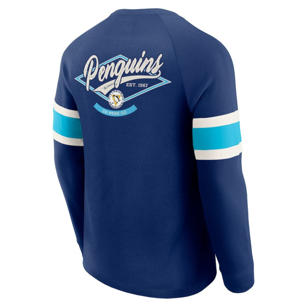 Pittsburgh Penguins Darius Rucker Collection by Fanatics Waffle-Knit Raglan Long Sleeve Henley T-Shirt - Navy - NHL 202831285