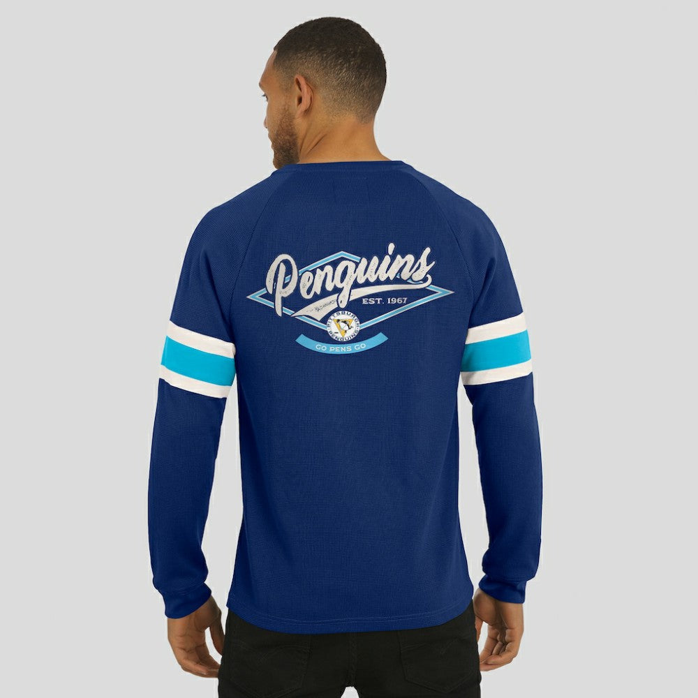 Pittsburgh Penguins Darius Rucker Collection by Fanatics Waffle-Knit Raglan Long Sleeve Henley T-Shirt - Navy - NHL 202831285