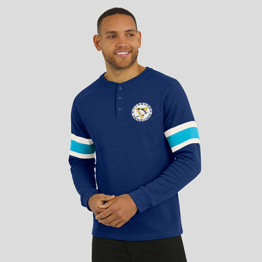 Pittsburgh Penguins Darius Rucker Collection by Fanatics Waffle-Knit Raglan Long Sleeve Henley T-Shirt - Navy - NHL 202831285