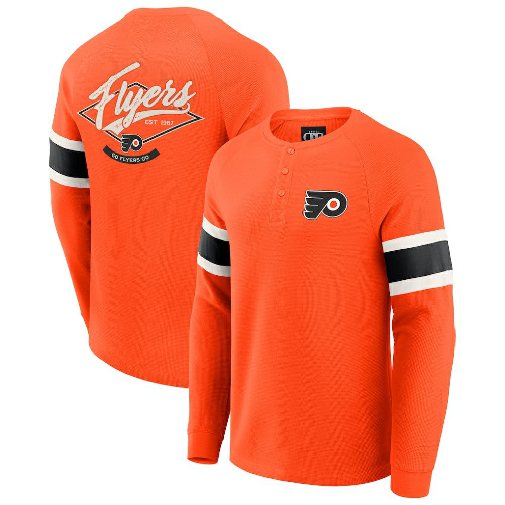 Philadelphia Flyers Darius Rucker Collection by Fanatics Waffle-Knit Raglan Long Sleeve Henley T-Shirt - Orange - NHL 202831286