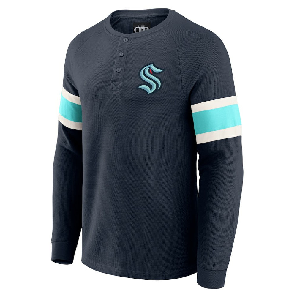 Seattle Kraken Darius Rucker Collection by Fanatics Waffle-Knit Raglan Long Sleeve Henley T-Shirt - Deep Sea Blue - NHL 202831287