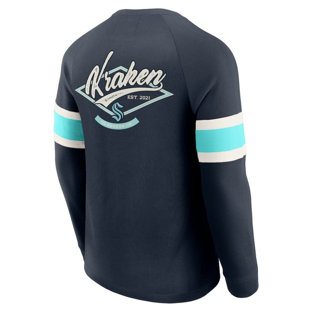 Seattle Kraken Darius Rucker Collection by Fanatics Waffle-Knit Raglan Long Sleeve Henley T-Shirt - Deep Sea Blue - NHL 202831287