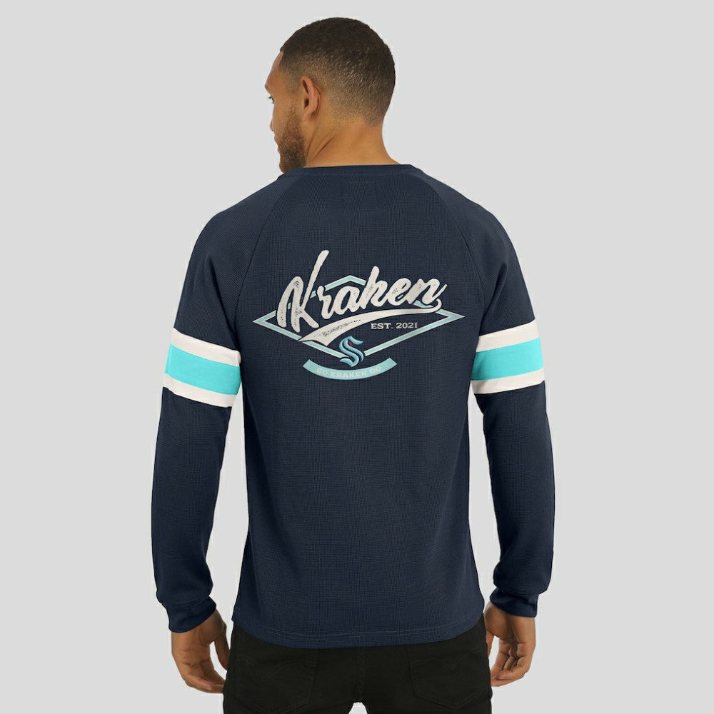 Seattle Kraken Darius Rucker Collection by Fanatics Waffle-Knit Raglan Long Sleeve Henley T-Shirt - Deep Sea Blue - NHL 202831287