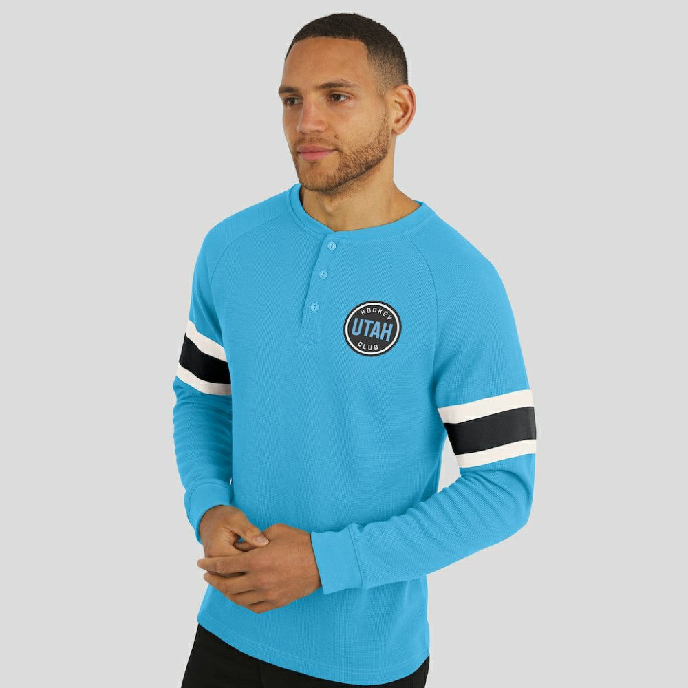 Utah Hockey Club Darius Rucker Collection by Fanatics Waffle-Knit Raglan Long Sleeve Henley T-Shirt - Light Blue - NHL 202831290