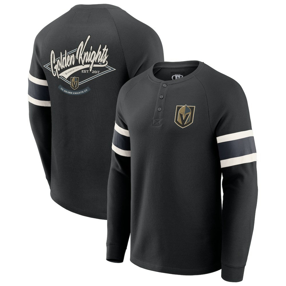 Vegas Golden Knights Darius Rucker Collection by Fanatics Waffle-Knit Raglan Long Sleeve Henley T-Shirt - Black - NHL 202831291