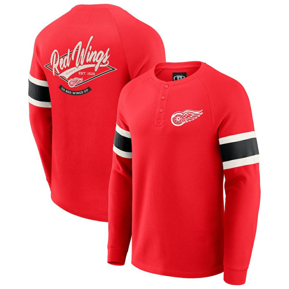 Detroit Red Wings Darius Rucker Collection by Fanatics Waffle-Knit Raglan Long Sleeve Henley T-Shirt - Red - NHL 202831295