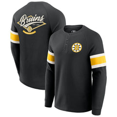 Boston Bruins Darius Rucker Collection by Fanatics Waffle-Knit Raglan Long Sleeve Henley T-Shirt - Black - NHL 202831300