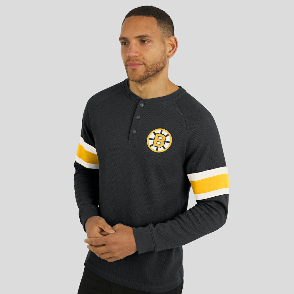 Boston Bruins Darius Rucker Collection by Fanatics Waffle-Knit Raglan Long Sleeve Henley T-Shirt - Black - NHL 202831300