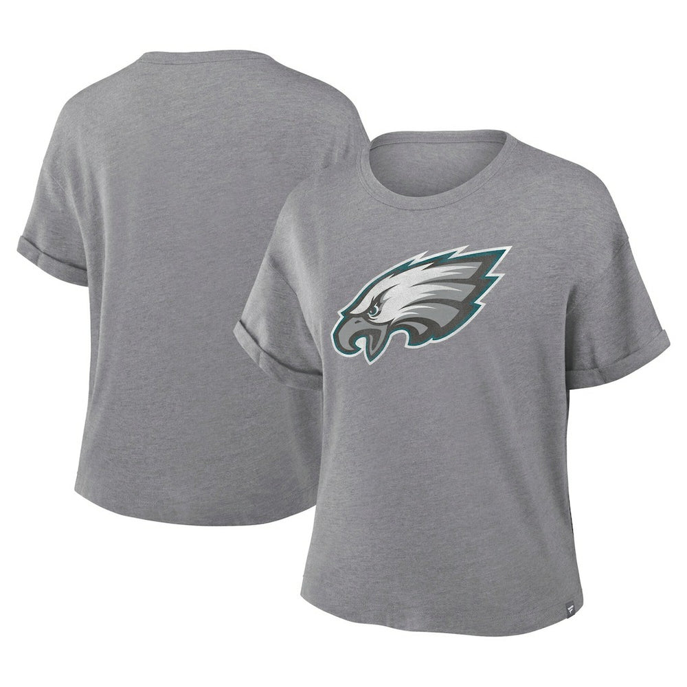 Fanatics Philadelphia Eagles Women's Tribute Tri-Blend Boxy T-Shirt Heather Gray