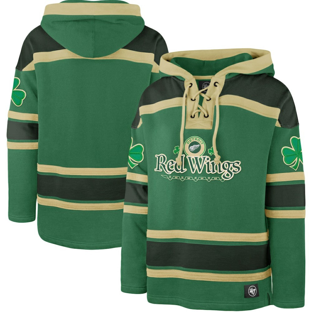 Detroit Red Wings '47 St. Patrick's Day McLucky Superior Lacer Pullover Hoodie - Kelly Green - NHL 202856129