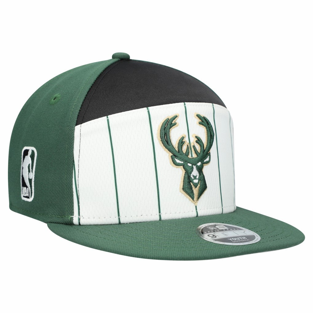 Milwaukee Bucks Youth 2025 NBA Tip Off Split Panel 9FIFTY Snapback Hat White/Hunter Green | New Era outlet