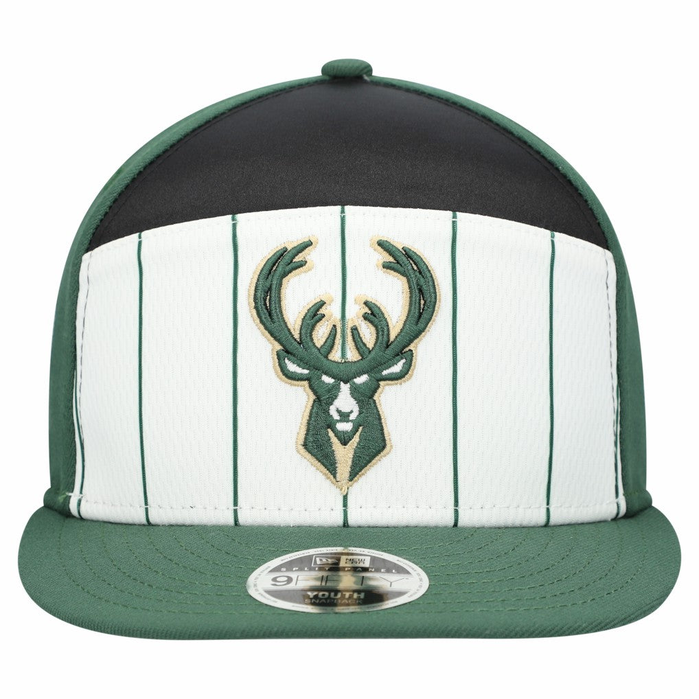 Milwaukee Bucks Youth 2025 NBA Tip Off Split Panel 9FIFTY Snapback Hat White/Hunter Green | New Era outlet