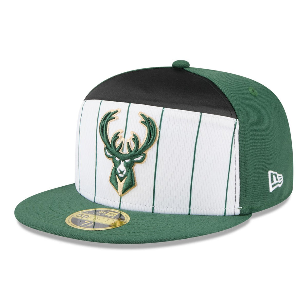 Milwaukee Bucks 2025 NBA Tip Off Split Panel 59FIFTY Fitted Hat White/Hunter Green | New Era