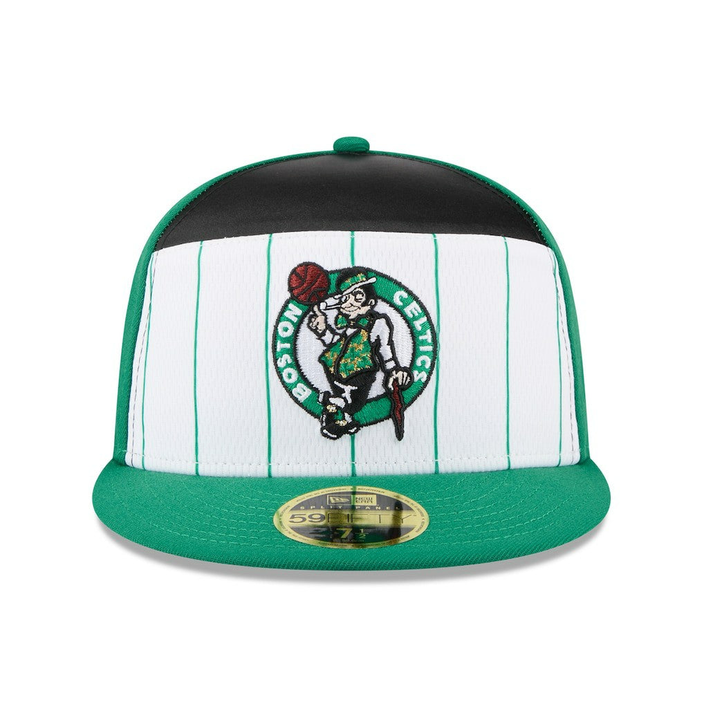 Boston Celtics 2025 NBA Tip Off Split Panel 59FIFTY Fitted Hat White/Kelly Green | New Era Near Me