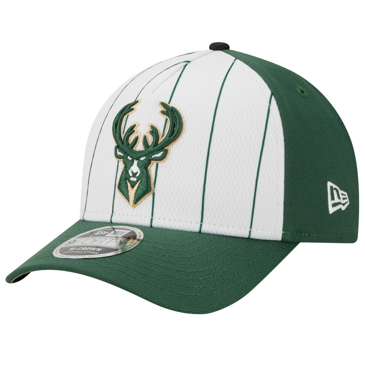 Milwaukee Bucks 2025 NBA Tip Off M-Crown A-Frame 9FORTY Adjustable Hat White/Hunter Green | New Era for sale