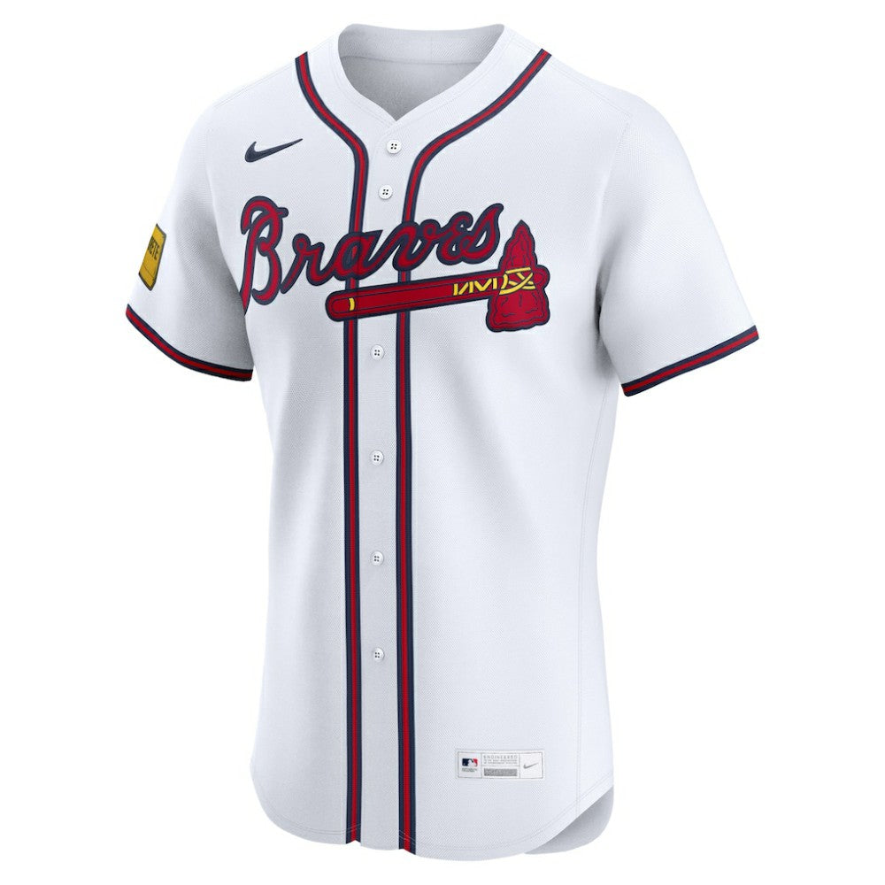 Atlanta Braves Nike Home Elite Sponsor Patch Custom Jersey - White - Nike on Sale