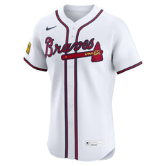 Atlanta Braves Nike Home Elite Sponsor Patch Custom Jersey - White - Nike on Sale