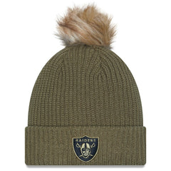 Las Vegas Raiders New Era Women's 2025 Salute to Service Cuffed Knit Hat with Pom Dark Green