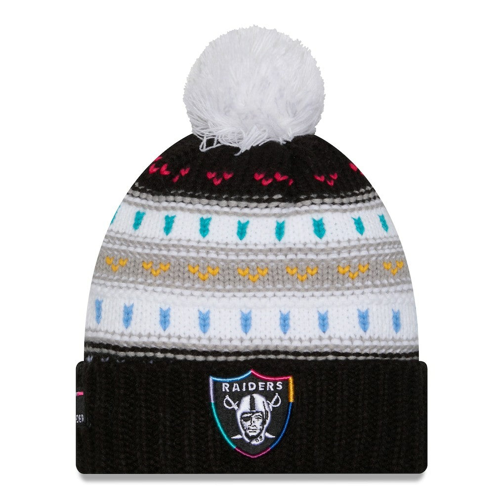 Las Vegas Raiders New Era Women's 2025 NFL Crucial Catch Cuffed Knit Hat with Pom Black