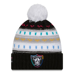 Las Vegas Raiders New Era Women's 2025 NFL Crucial Catch Cuffed Knit Hat with Pom Black