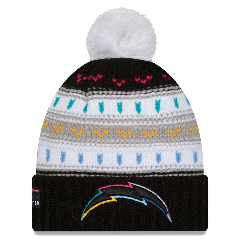 Los Angeles Chargers New Era Women's 2025 NFL Crucial Catch Cuffed Knit Hat with Pom Black