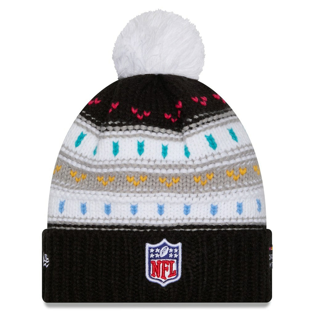 Miami Dolphins New Era Women's 2025 NFL Crucial Catch Cuffed Knit Hat with Pom Black