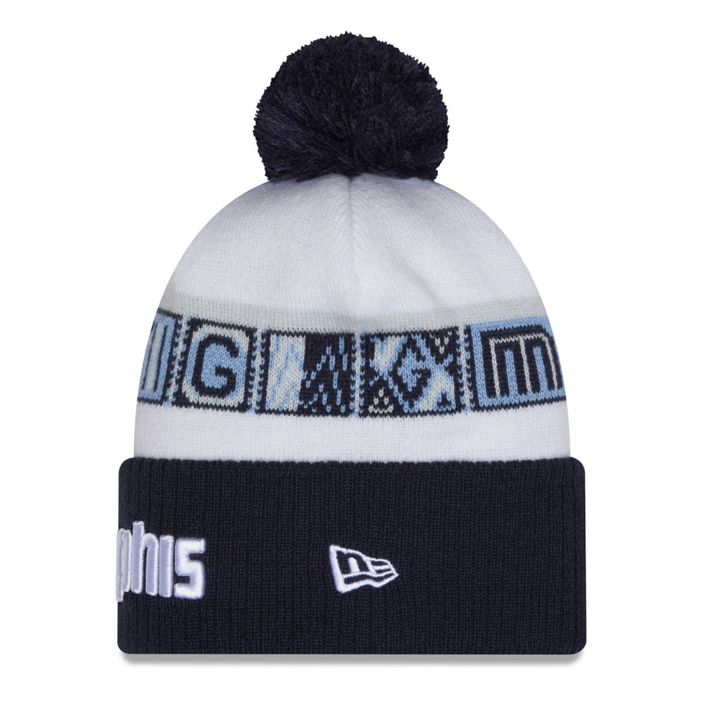 Memphis Grizzlies 2025/26 City Edition Cuffed Knit Hat with Pom Navy/White | New Era