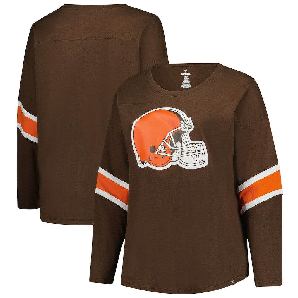 Fanatics Cleveland Browns Women's Plus Size Redzone 3/4-Sleeve Scoop Neck T-Shirt Brown