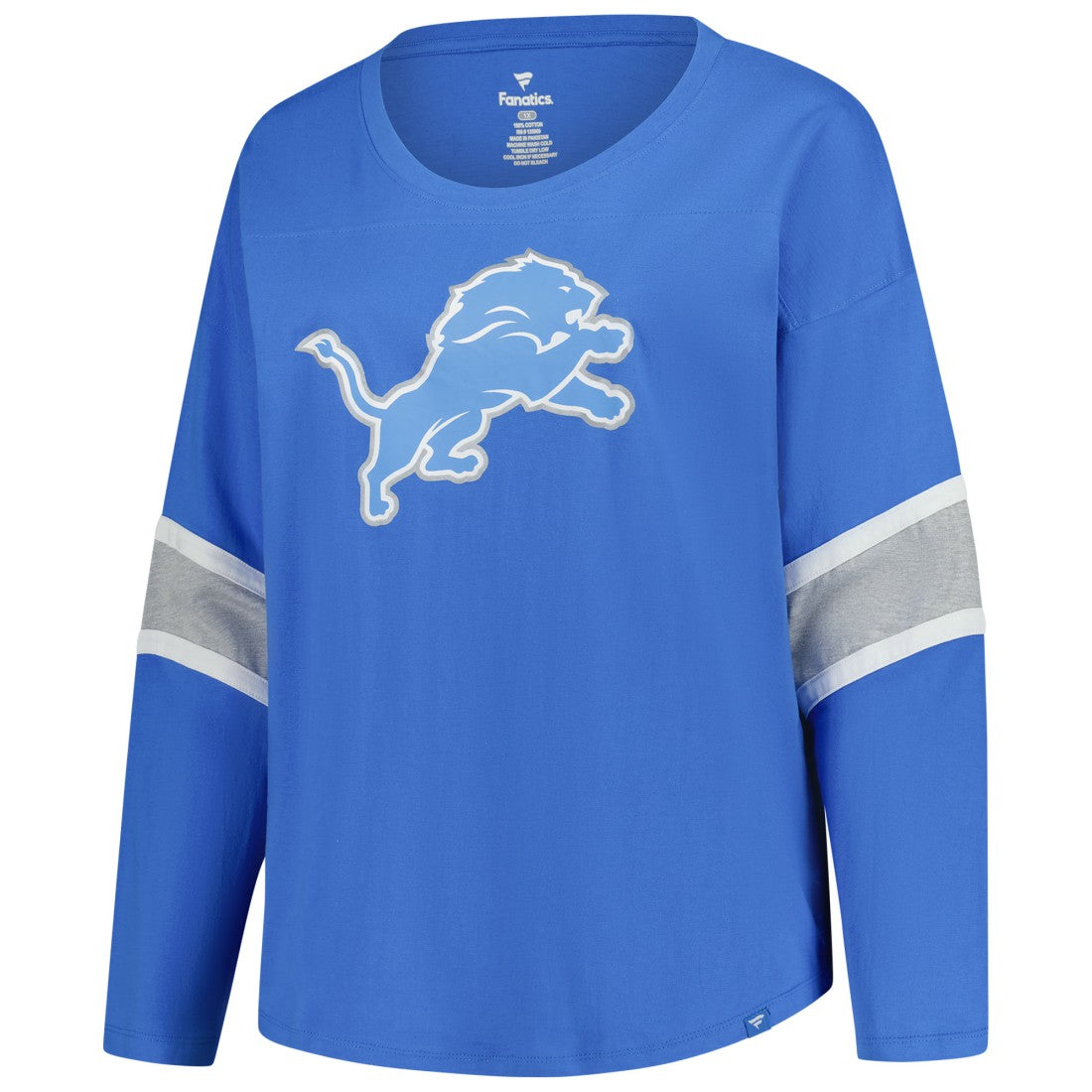 Fanatics Detroit Lions Women's Plus Size Redzone 3/4-Sleeve Scoop Neck T-Shirt Blue