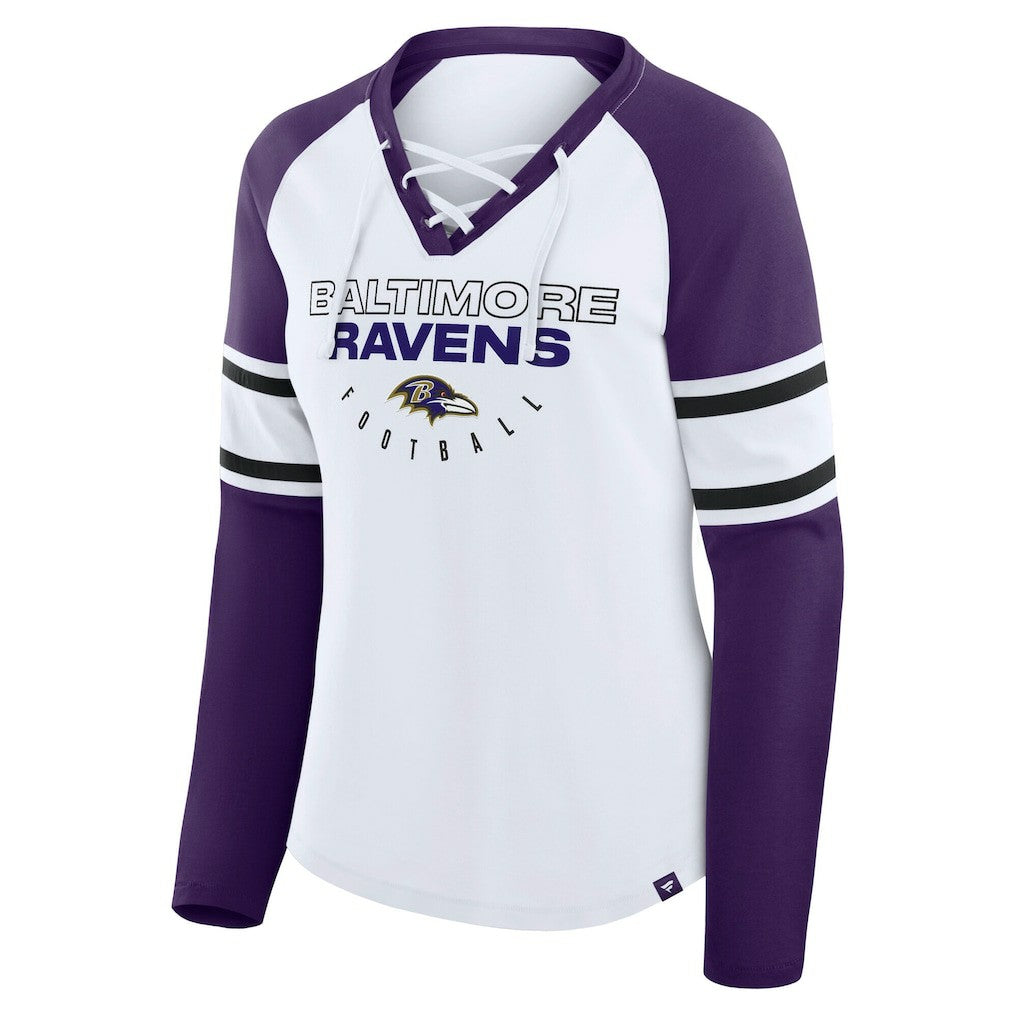 Fanatics Baltimore Ravens Women's Plus Size Redzone Lace Up Long Sleeve T-Shirt White