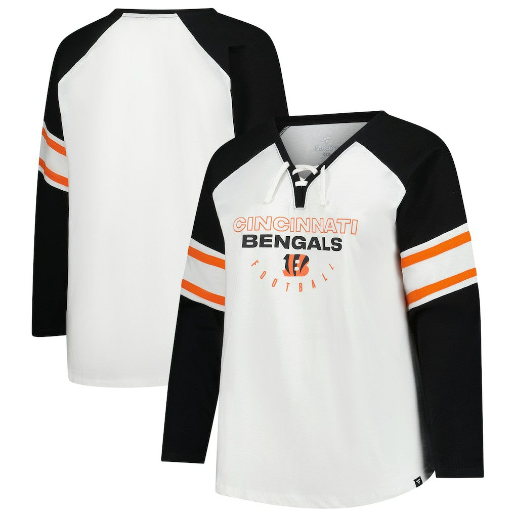 Fanatics Cincinnati Bengals Women's Plus Size Redzone Lace Up Long Sleeve T-Shirt White