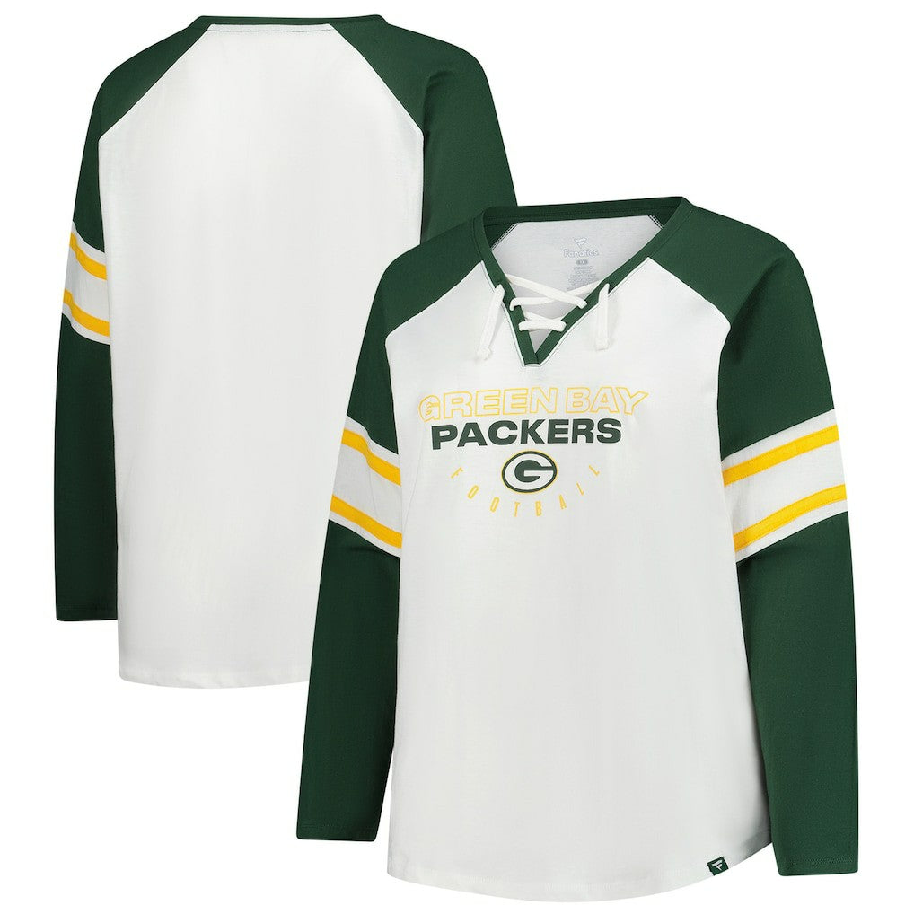 Fanatics Green Bay Packers Women's Plus Size Redzone Lace Up Long Sleeve T-Shirt White
