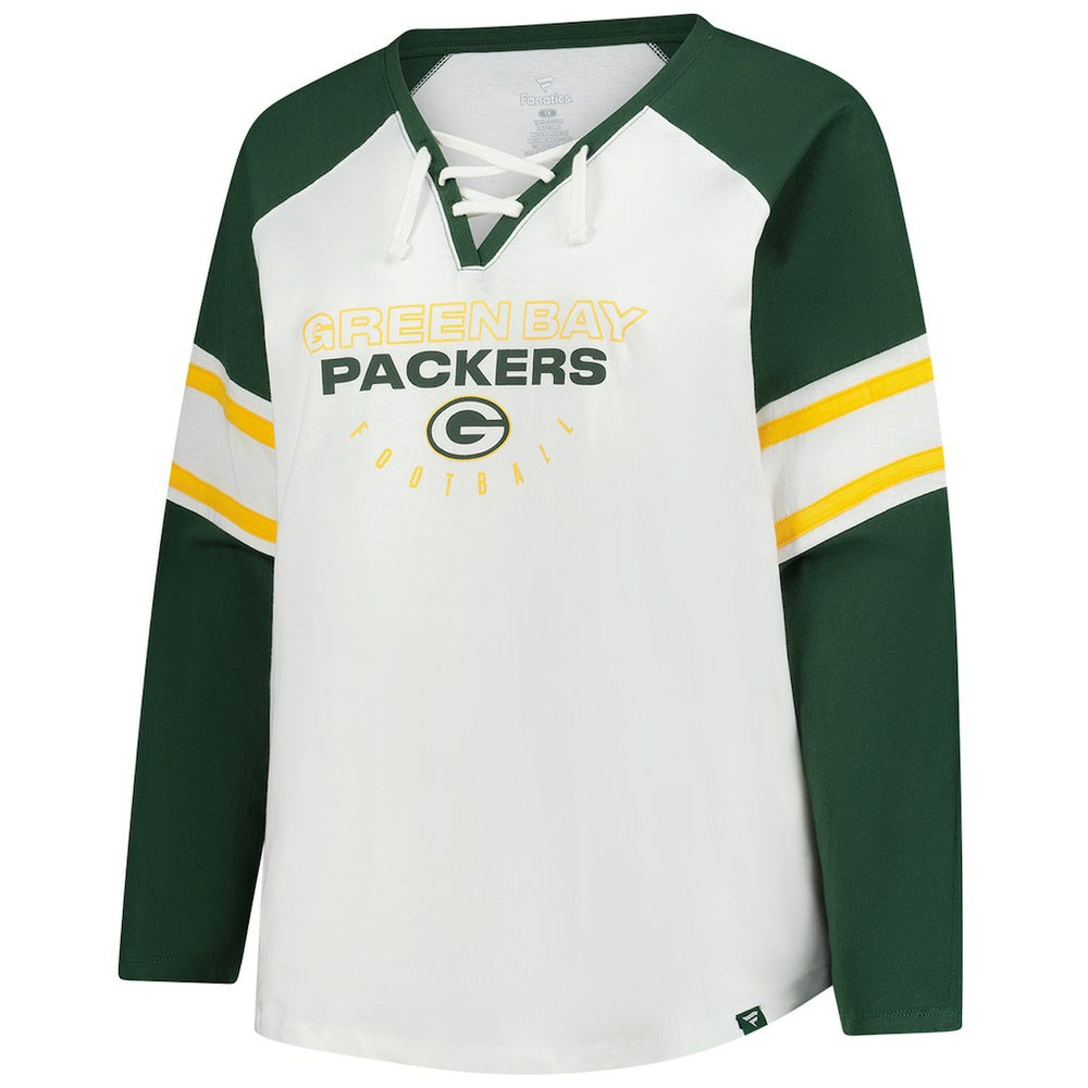 Fanatics Green Bay Packers Women's Plus Size Redzone Lace Up Long Sleeve T-Shirt White