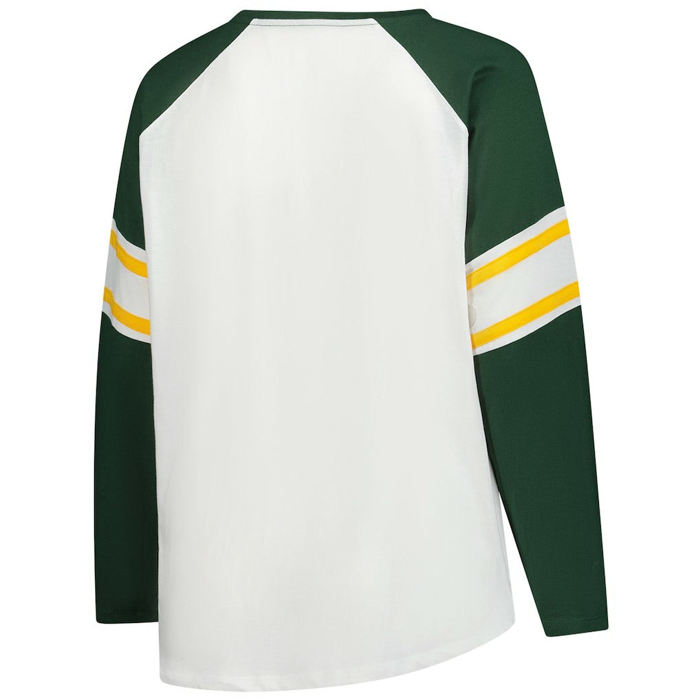 Fanatics Green Bay Packers Women's Plus Size Redzone Lace Up Long Sleeve T-Shirt White