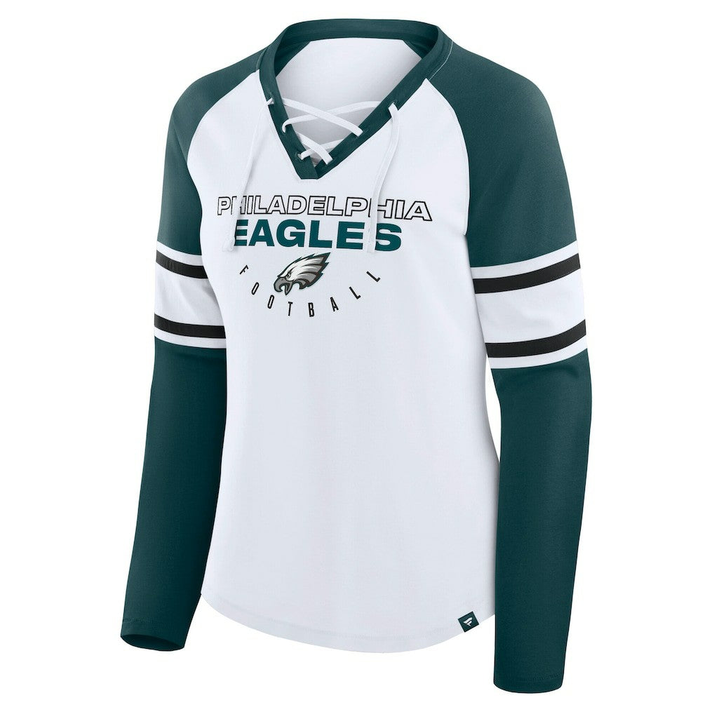 Fanatics Philadelphia Eagles Women's Plus Size Redzone Lace Up Long Sleeve T-Shirt White