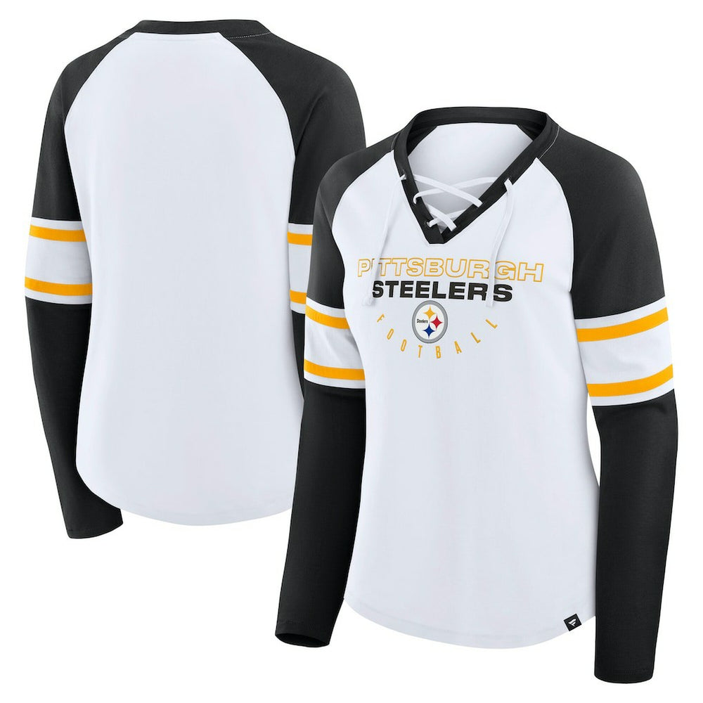 Fanatics Pittsburgh Steelers Women's Plus Size Redzone Lace Up Long Sleeve T-Shirt White