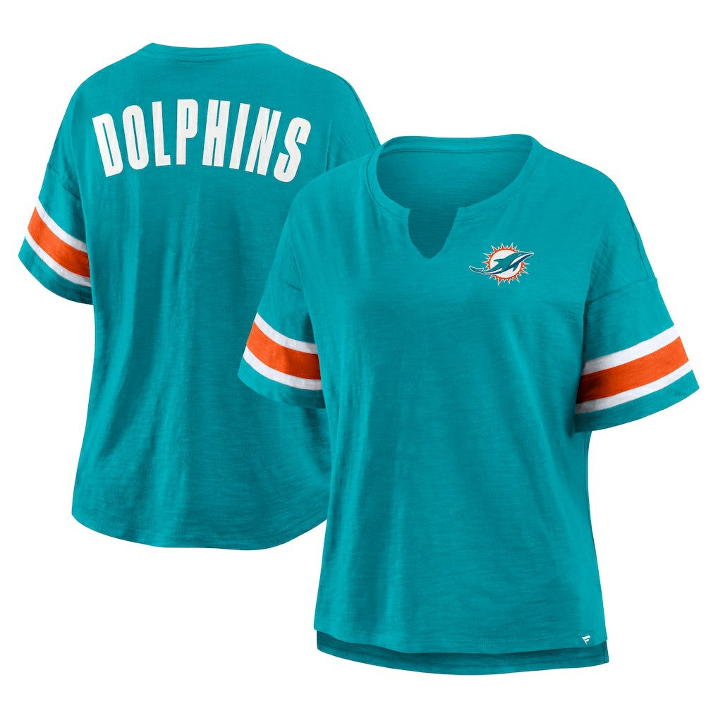 Fanatics Miami Dolphins Women's Plus Size Redzone Notch Neck T-Shirt Aqua