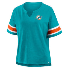 Fanatics Miami Dolphins Women's Plus Size Redzone Notch Neck T-Shirt Aqua